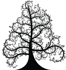 white background and the abstract black tree with leaves