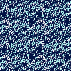 Vector Dye Effect Seamless. Ethnic Texture. Floral Bohemian Prints. Blue Tonal Ornament. Abstract Bohemian Tile. Indigo Tie Dye Tile. Watercolor Background. Bleached Textile.