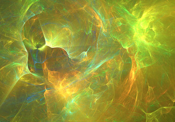 Abstract yellow fractal art background, perhaps suggestive of smoke, aurora, gas, plasma, nebula.