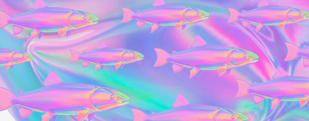 Minimalistic stylized 3d banner. Stylish fashion .holography fish background