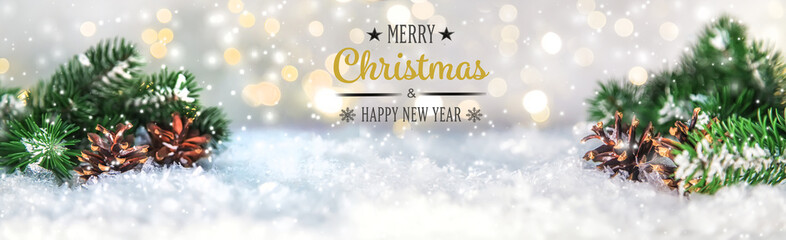 Christmas cards with snow and decor. Selective focus.