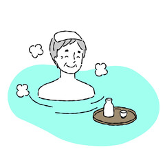 温泉に入るシニア男性