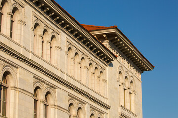 USA, Georgia, Savannah. Architectural detail on old Federal Courthouse building in historic district.