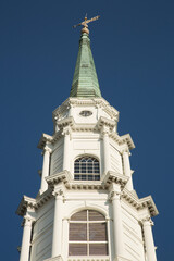 Fototapeta na wymiar USA, Georgia, Savannah. Steeple of Independent Presbyterian Church in the historic district.