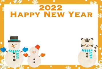 虎の雪だるまの年賀状素材 イラスト