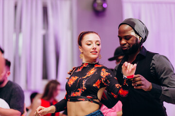 Kharkiv, Ukraine 17.08.21 People dancing bachata on the dance floor
