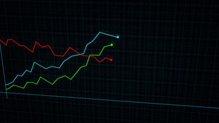 3D rendering of a tech-style digital income line graph against a high-tech grid background. Concept for presentations, advertising and showing profitability and statistics
