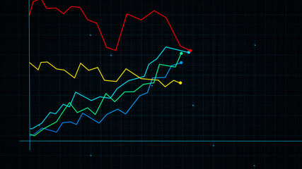 3D rendering of a tech-style digital income line graph against a high-tech grid background. Concept for presentations, advertising and showing profitability and statistics
