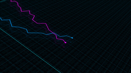 3D rendering of a tech-style digital income line graph against a high-tech grid background. Concept for presentations, advertising and showing profitability and statistics
