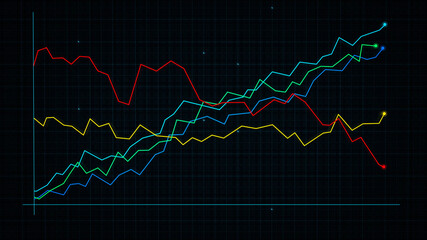 Naklejka premium 3D rendering of a tech-style digital income line graph against a high-tech grid background. Concept for presentations, advertising and showing profitability and statistics 