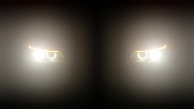 Car headlight blinking in Dark. Sports car Headlight.

