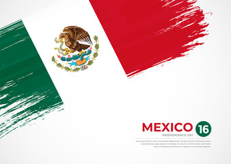 Flag of Mexico with creative painted brush stroke texture background