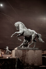 Sculpture of a horse on the famous Anichkov Bridge in St. Petersburg