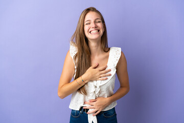 Young caucasian woman over isolated background smiling a lot