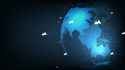 Global social network.Social network communication in the global computer networks on Blue futuristic background. Vector illustration.