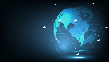 Fototapeta na wymiar Global network connection concept design.Social network communication in the global computer networks on Blue futuristic background. Vector illustration.