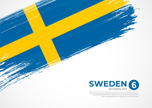 Flag of Sweden with creative painted brush stroke texture background