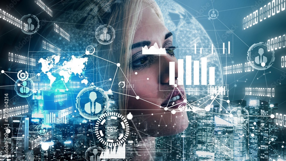 Fototapete Conceptual business dashboard for financial data analysis . 3D render computer graphic .