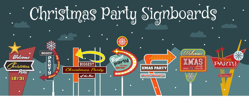 Christmas Party Signboards, American Mid Century Modern Style Billboards