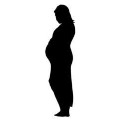 Black silhouette of a pregnant standing woman. Vector.