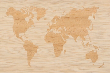 Bright World Map on two types wooden texture background.