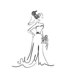 Art sketching of beautiful young bride, sketch vector.