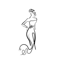 Art sketching of beautiful young bride, sketch vector. Monochrome illustration. 