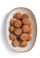 Dried scallop isolated on white background.