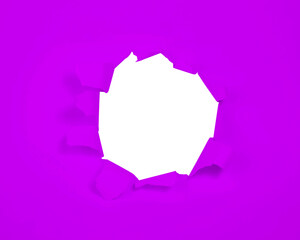 Violet paper with hole isolated background with copy space