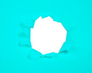 Blue paper with hole isolated background with copy space