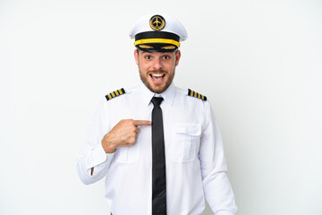 Airplane Brazilian pilot isolated on white background with surprise facial expression