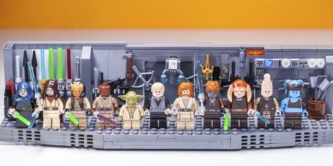 Fototapeta premium RUSSIA, SAMARA, FEBRUARY 15, 2020 - Lego Star Wars Minifigures Constructor. Jedi