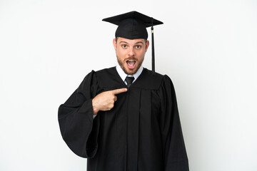 Young university Brazilian graduate isolated on white background with surprise facial expression