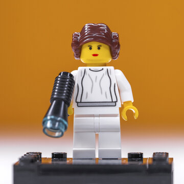 RUSSIA, SAMARA, NOVEMBER 20, 2021 - Lego constructor minifigure Princess Leia - anniversary edition