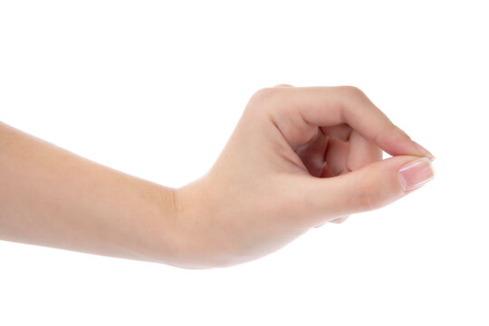 Female hand holding a virtual card on a white background