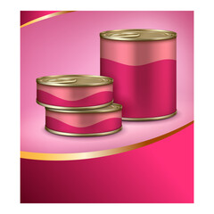 Cat Food Blank Metallic Jar Promo Banner Vector. Cat Food Prepare From Natural Ingredient For Healthy Teeth, Skin And Coat Advertising Poster. Container Stylish Concept Template Illustration