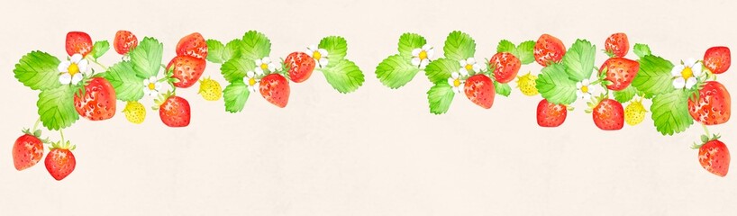 水彩イチゴのかわいい背景イラスト