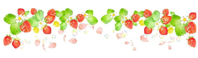 イチゴと桜のかわいい水彩フレーム