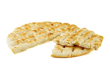 Two half of greek pita isolated on a white background