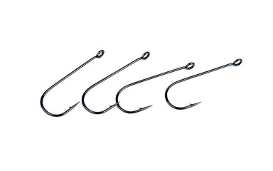 Hooks for professional spinning fishers isolated on white.