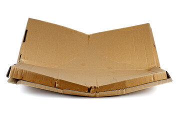 Damaged big cardboard box for pizza isolated on white
