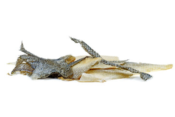 Pieces of fish skin scales isolated on a white background