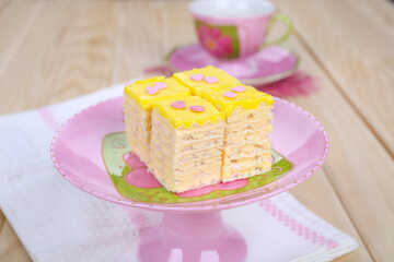 Various homemade bakeries on the table such as cake, pastry, sweet and delicious.