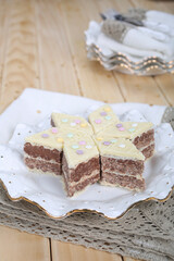 Small cakes with chocolate, walnuts and biscuits