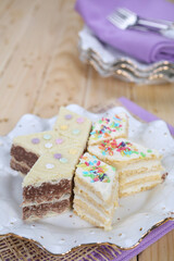 Small cakes with chocolate, walnuts and biscuits