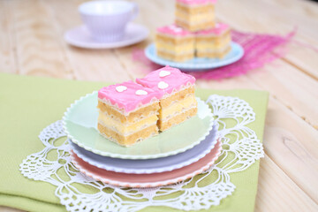 Various homemade bakeries on the table such as cake, pastry, sweet and delicious.
