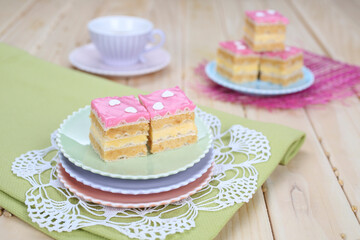 Various homemade bakeries on the table such as cake, pastry, sweet and delicious.