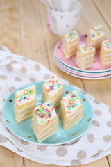 Various homemade bakeries on the table such as cake, pastry, sweet and delicious.