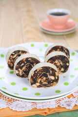 Small cakes with chocolate, walnuts and biscuits