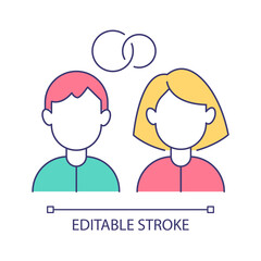 Married couple together RGB color icon. Man woman model role in family. Participation in relationship, spouse social position. Isolated vector illustration. Simple filled line drawing